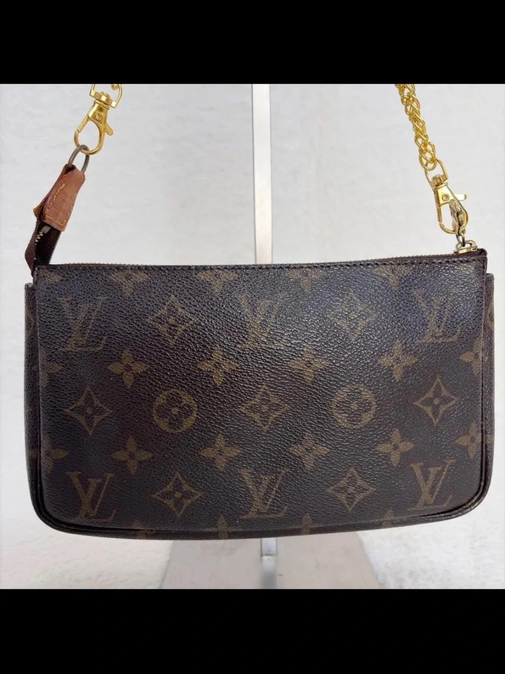 Louis Vuitton Monogram Mini Pochette in Brown with Gold Chain